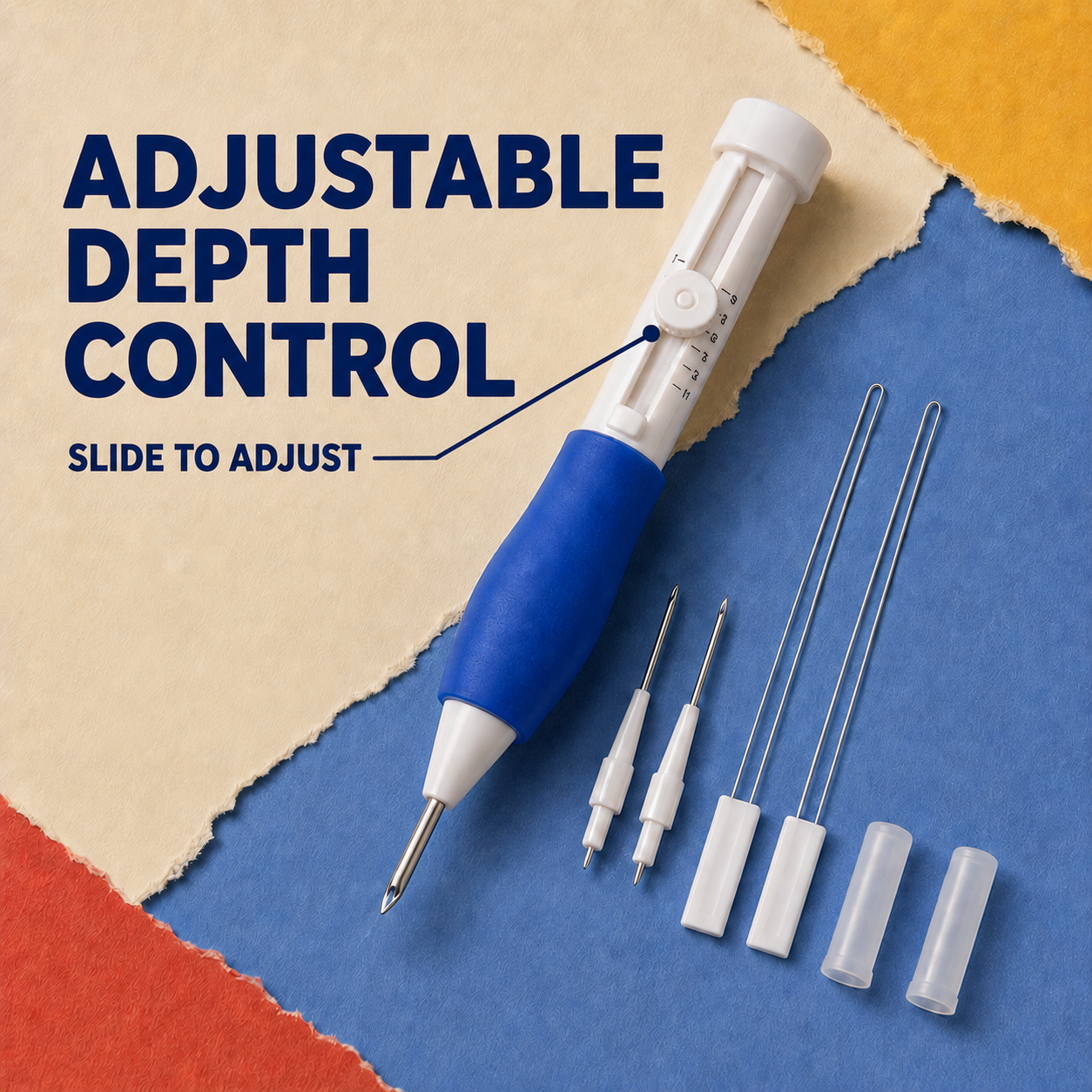 Adjustable depth control on the blue punch needle pen