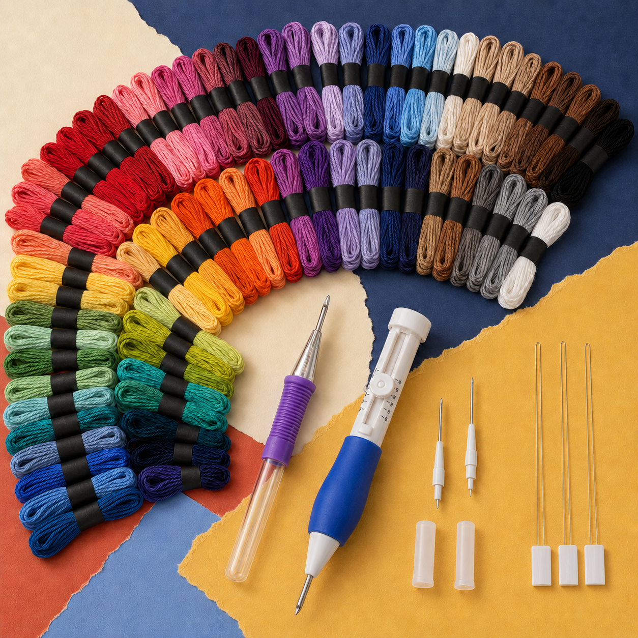 Complete punch needle embroidery kit with 50 colors and precision pen