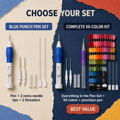 Comparison of the blue punch pen set and complete 50-color kit